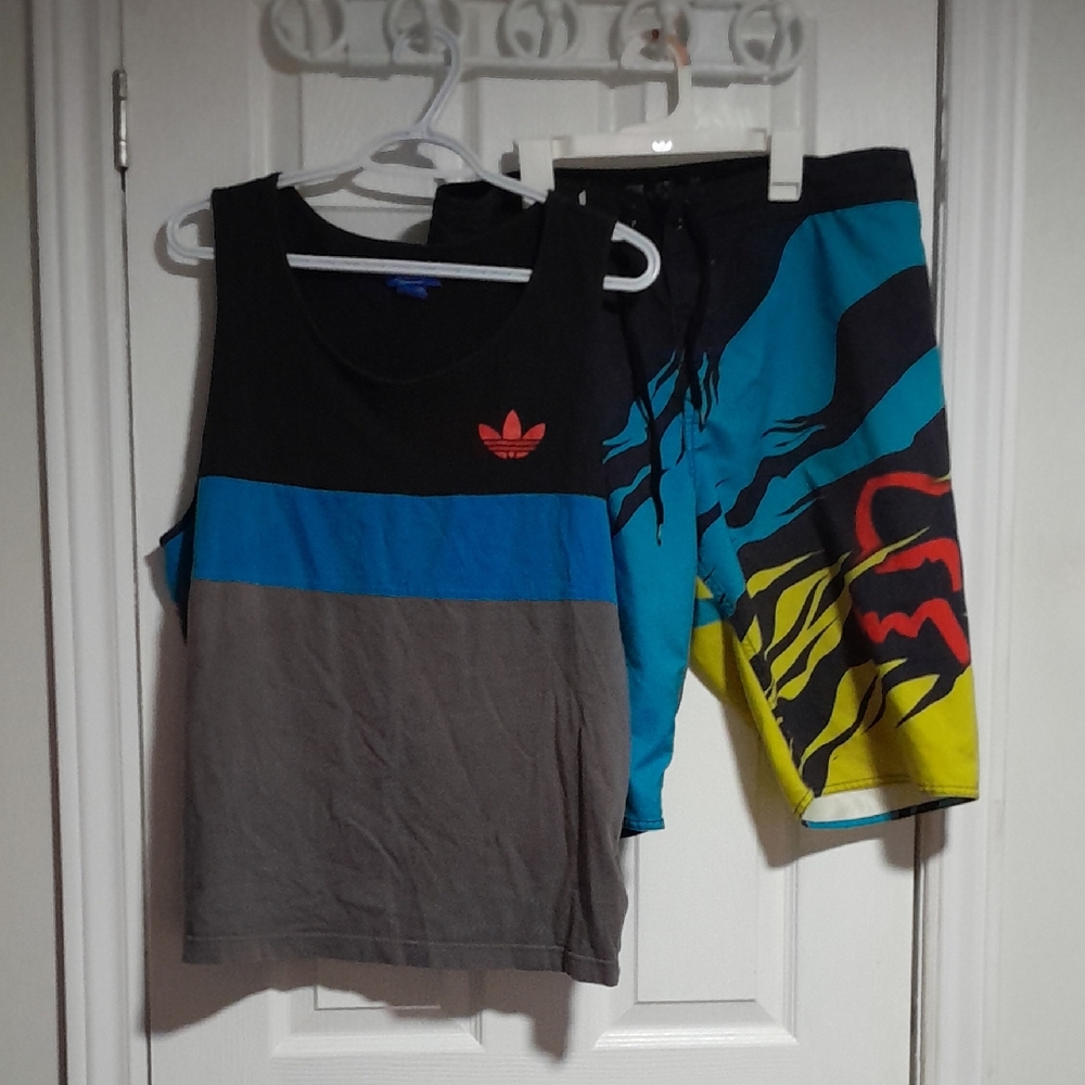 Adidas Black and Blue Tank with Vibrant Board Shorts